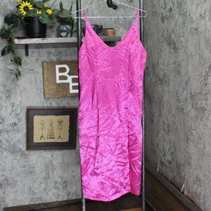 NWT Amp Womens Unlined Spaghetti Strap Slit Midi Dress 9902358 M Pink Foil